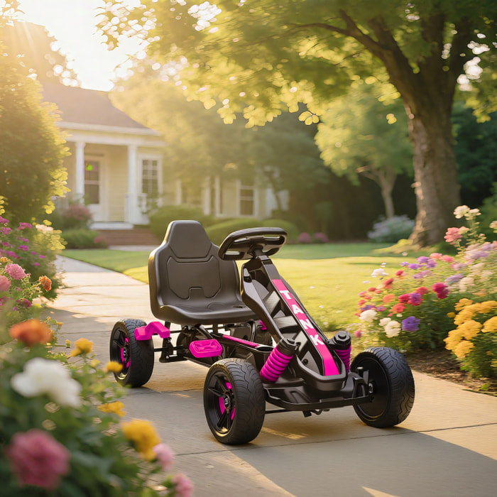 Kart à pédales enfant - Go Kart - carter chaine fermé - marche AV AR - métal plastique noir rose