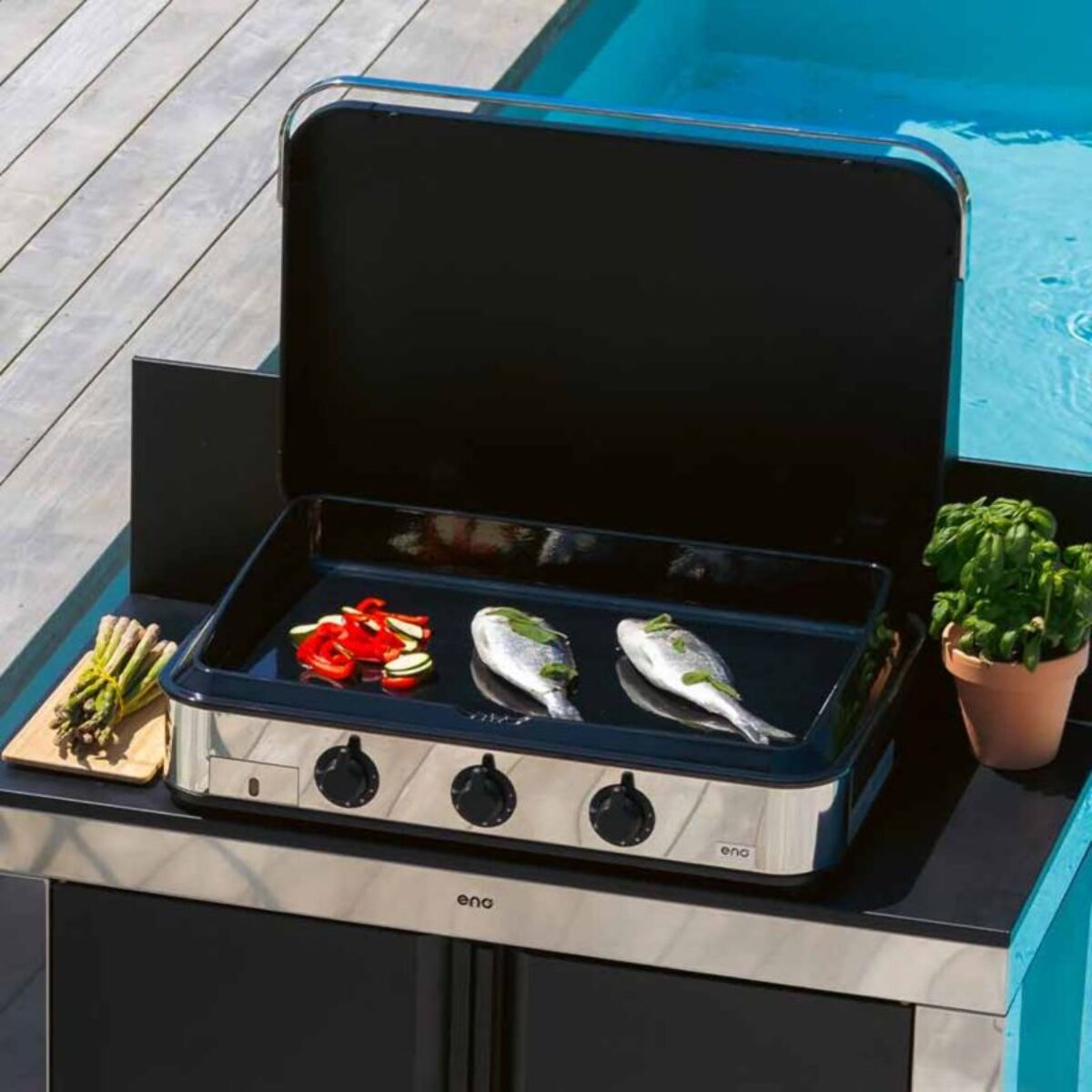 Plancha gaz ENO 80 cm Inox 3 brûleurs à poser, 69x40 cm