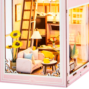 Appartamento Rosa. Book Nook realistico con grande dettaglio, copertura e luci LED.