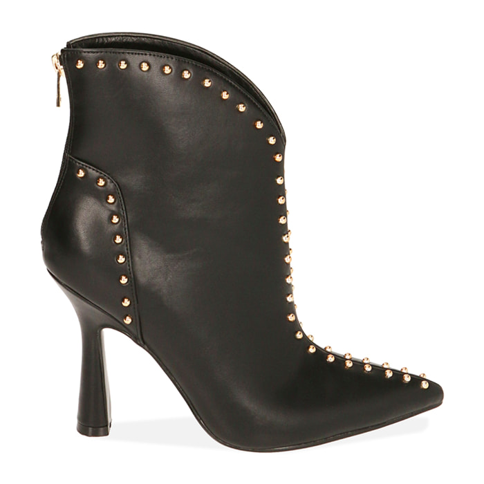 Ankle boots neri con borchie, tacco 10 cm