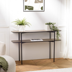 FLEUR - Console double plateau 120x33cm couleur mocha pieds métal noir