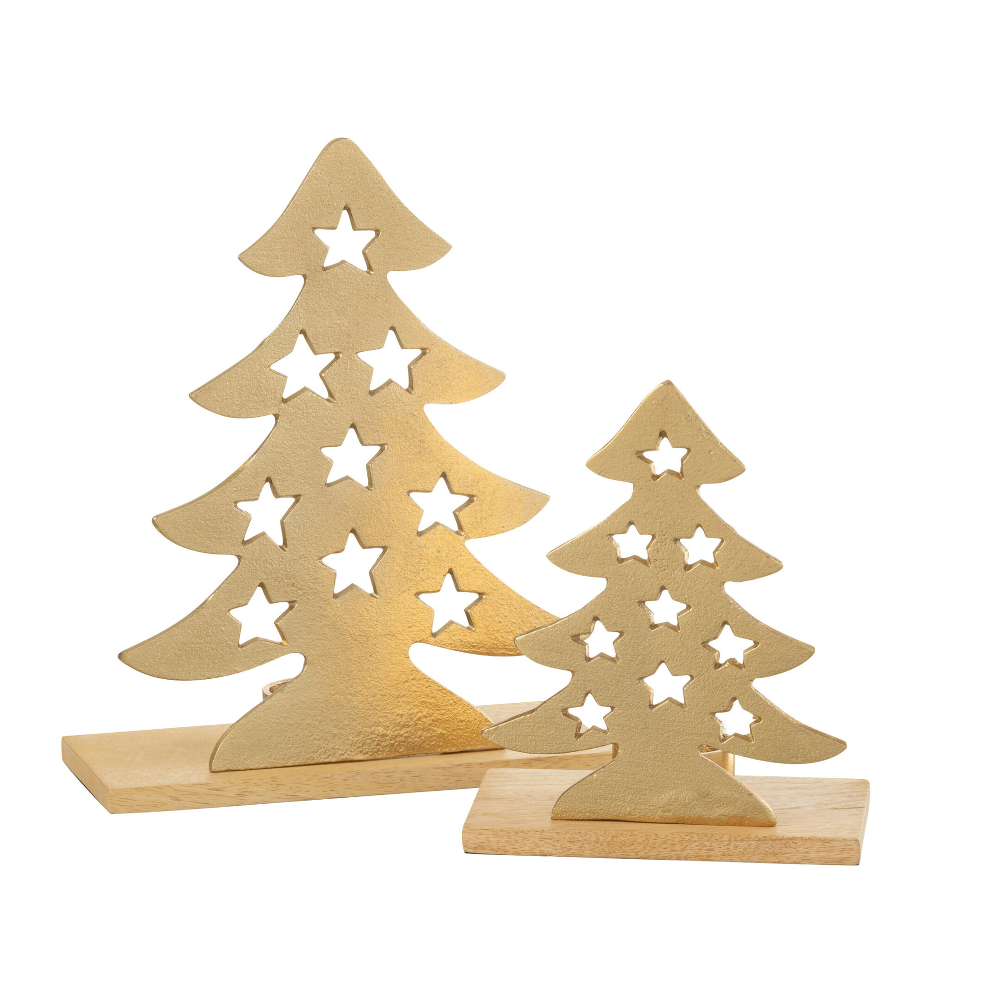 J-Line bougeoir Sapin de Noël  - aluminium/bois - naturel/or - large