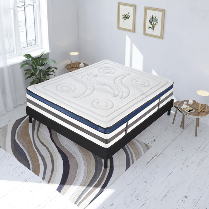 Ensemble Matelas Quintessence mémoire de forme - 30cm + sommier kit bois noir - 2 Places