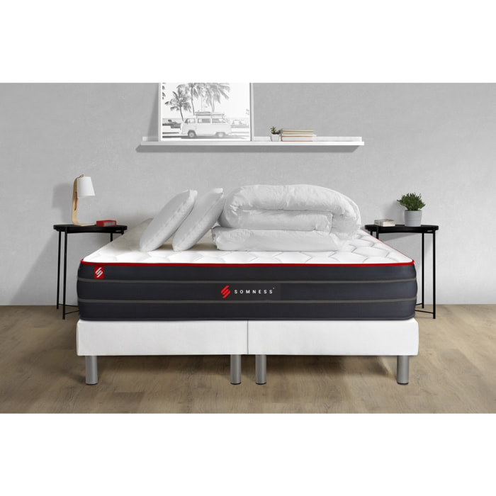 Pack matelas BOOST + sommiers blanc + Couette + 2 oreillers