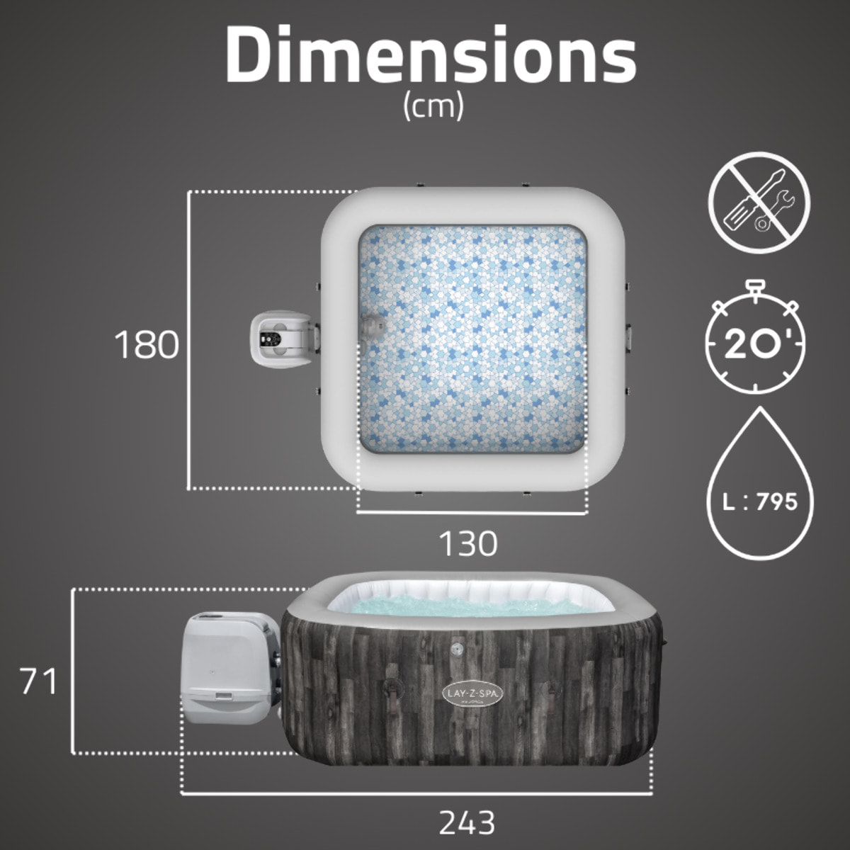 Bestway Spa gonflable carré Lay-Z-Spa Majorca HydroJet Pro 4-6 personnes