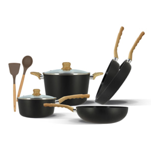Batterie de cuisine 9 pièces en aluminium noir - tous feux COLORAMA