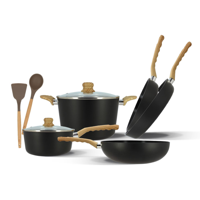 Batterie de cuisine 9 pièces en aluminium noir - tous feux COLORAMA
