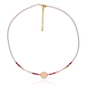 Veritas Collar de perlas naturales con cuentas de turmalina y circón rosa, con cierre de mosquetón.