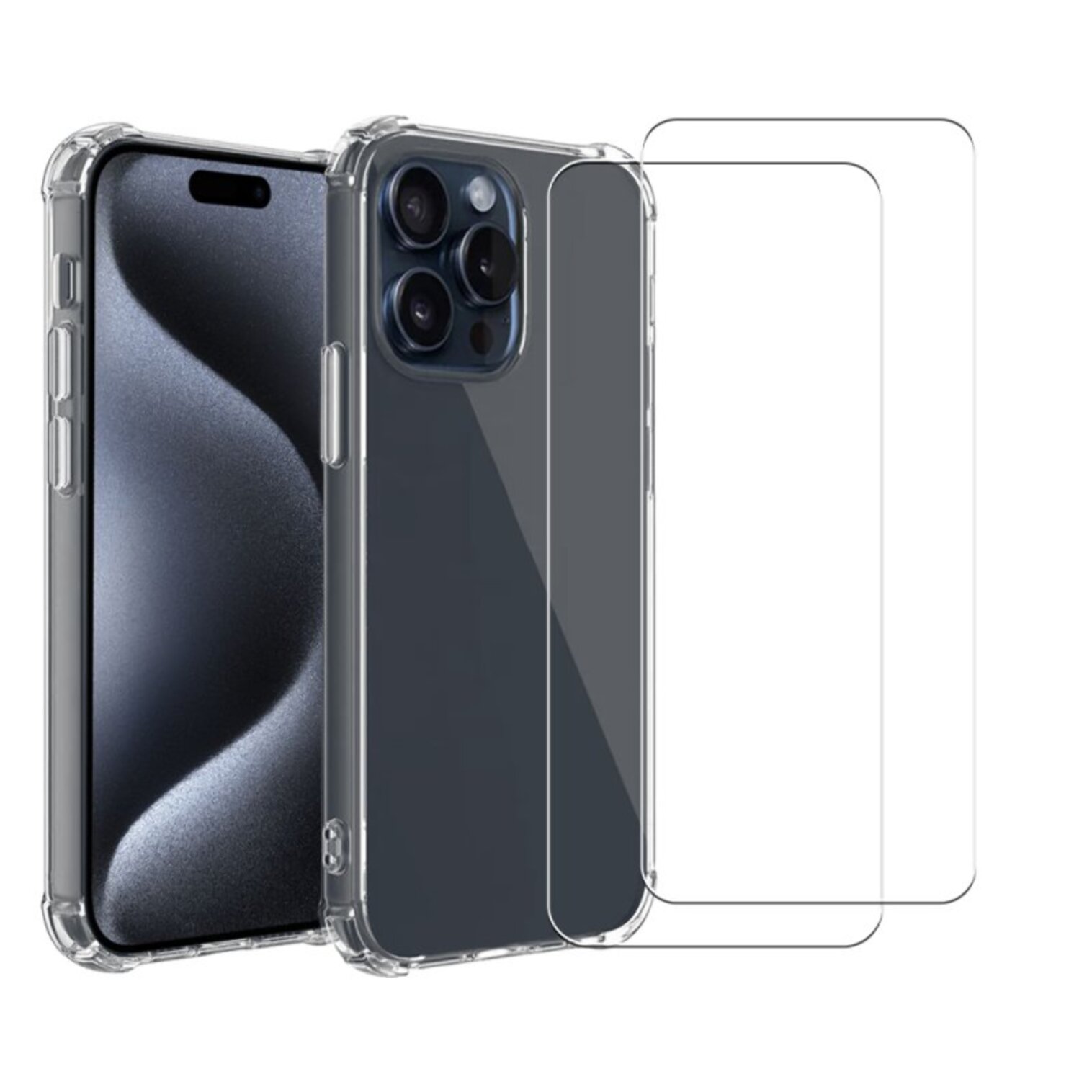 Coque iPhone 15 Pro Antichoc Silicone bords renforcés + 2 Vitres en verre trempé Protection écran