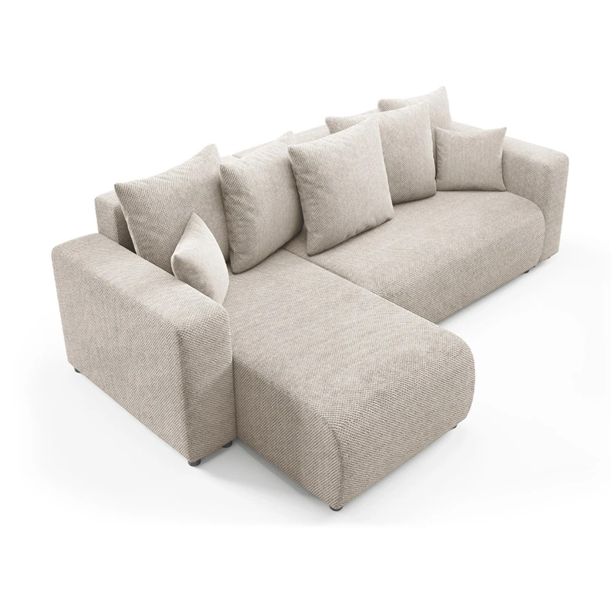 GLORIA - Canapé d'angle gauche convertible 4 places en tissu beige