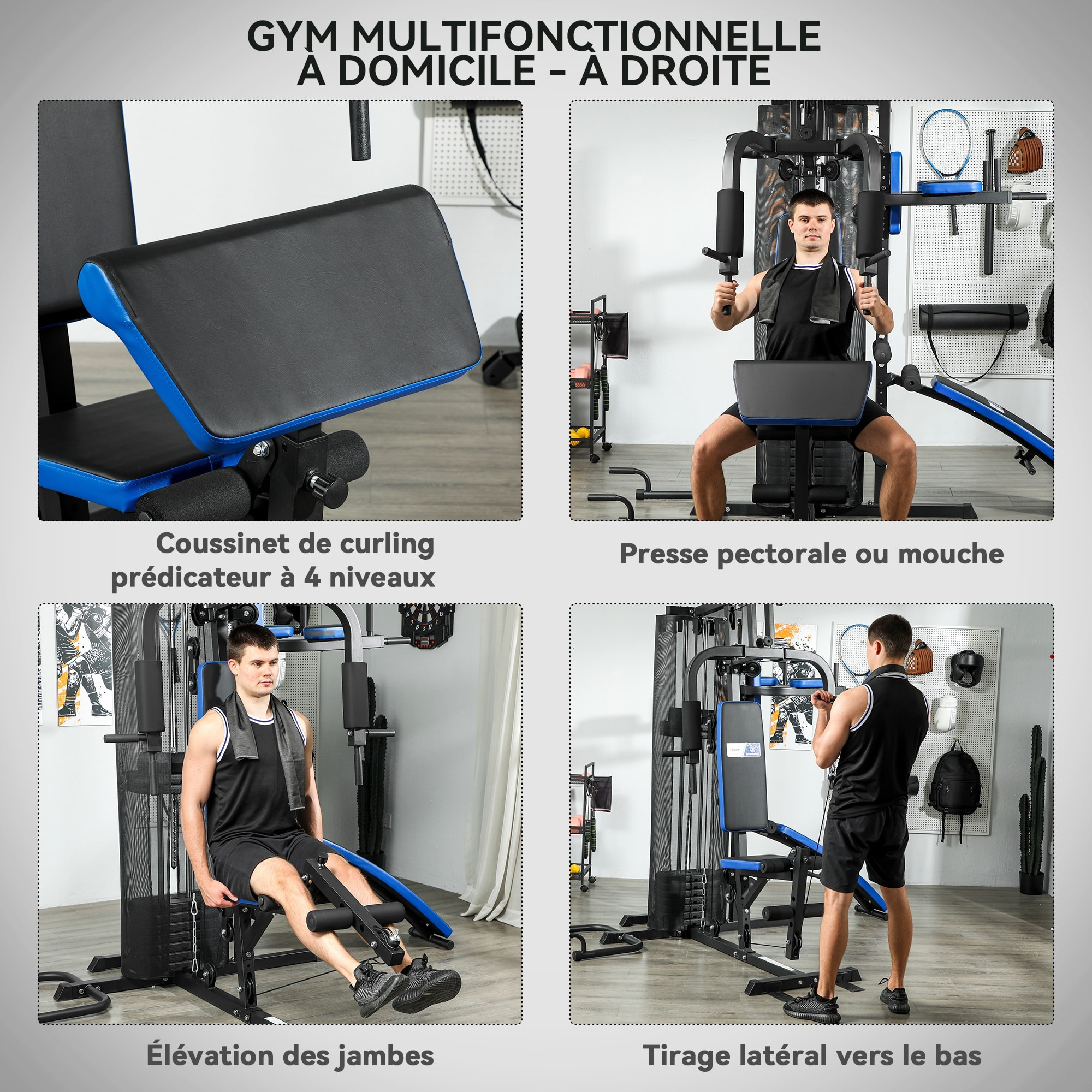 Station de musculation multi-équipement - collaboration Aosom.fr x FFHandball - 10 contrepoids - acier noir rouge