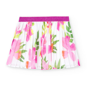 Falda plisada para niña estampada con flores de color rosa