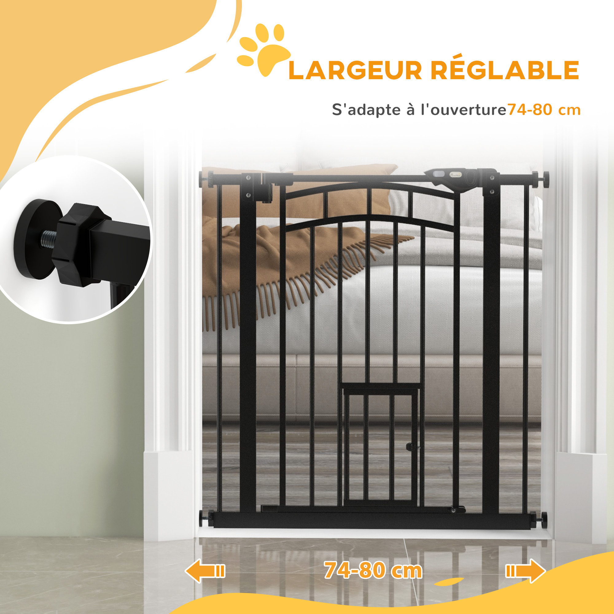 Barrière de sécurité pour chien - barrière à pression ajustable - double système de verrouillage - acier noir