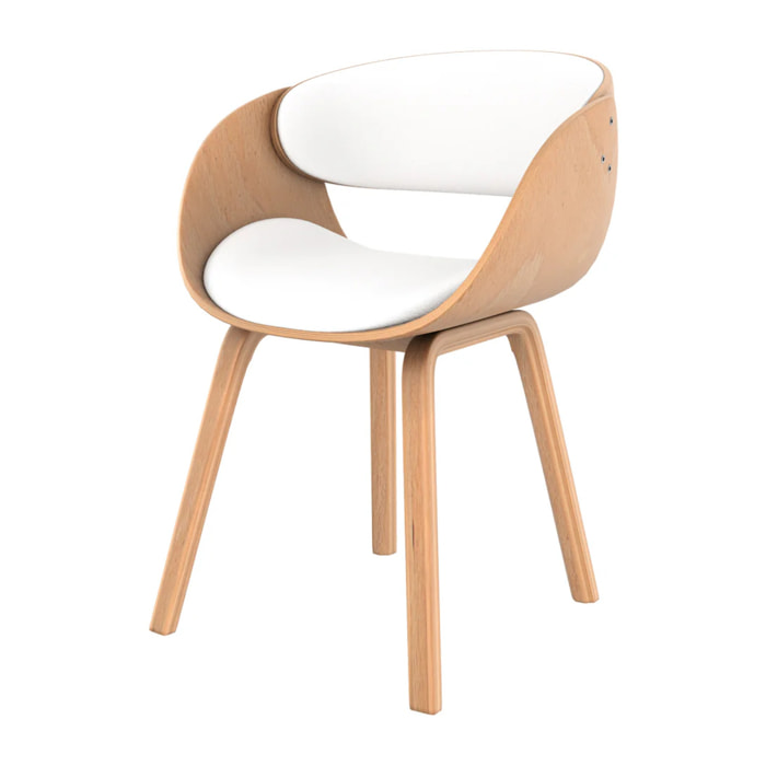 Chaise en bois clair et PU blanc - Adelmar