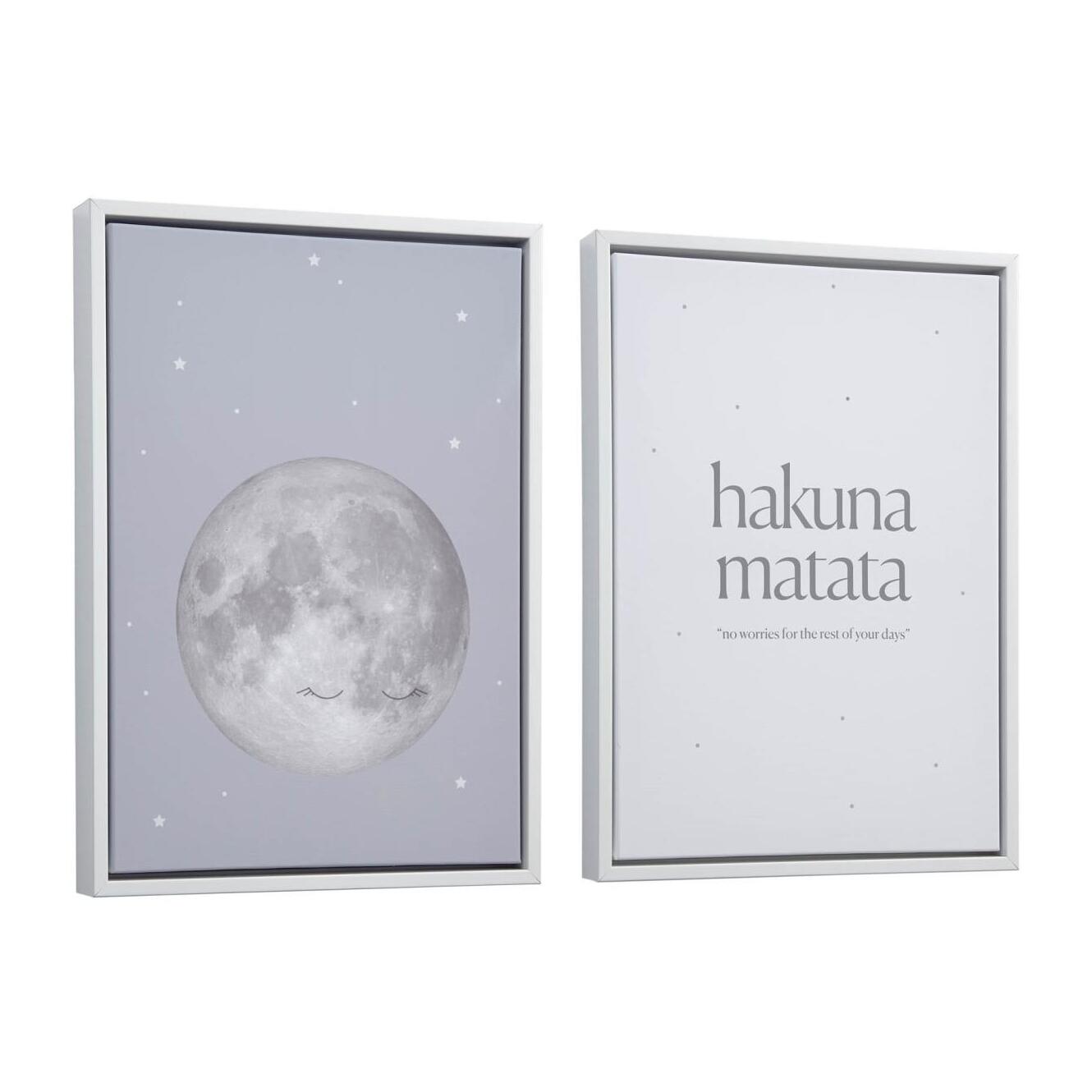 Set Ludmila de 2 cuadros de madera blanco luna gris