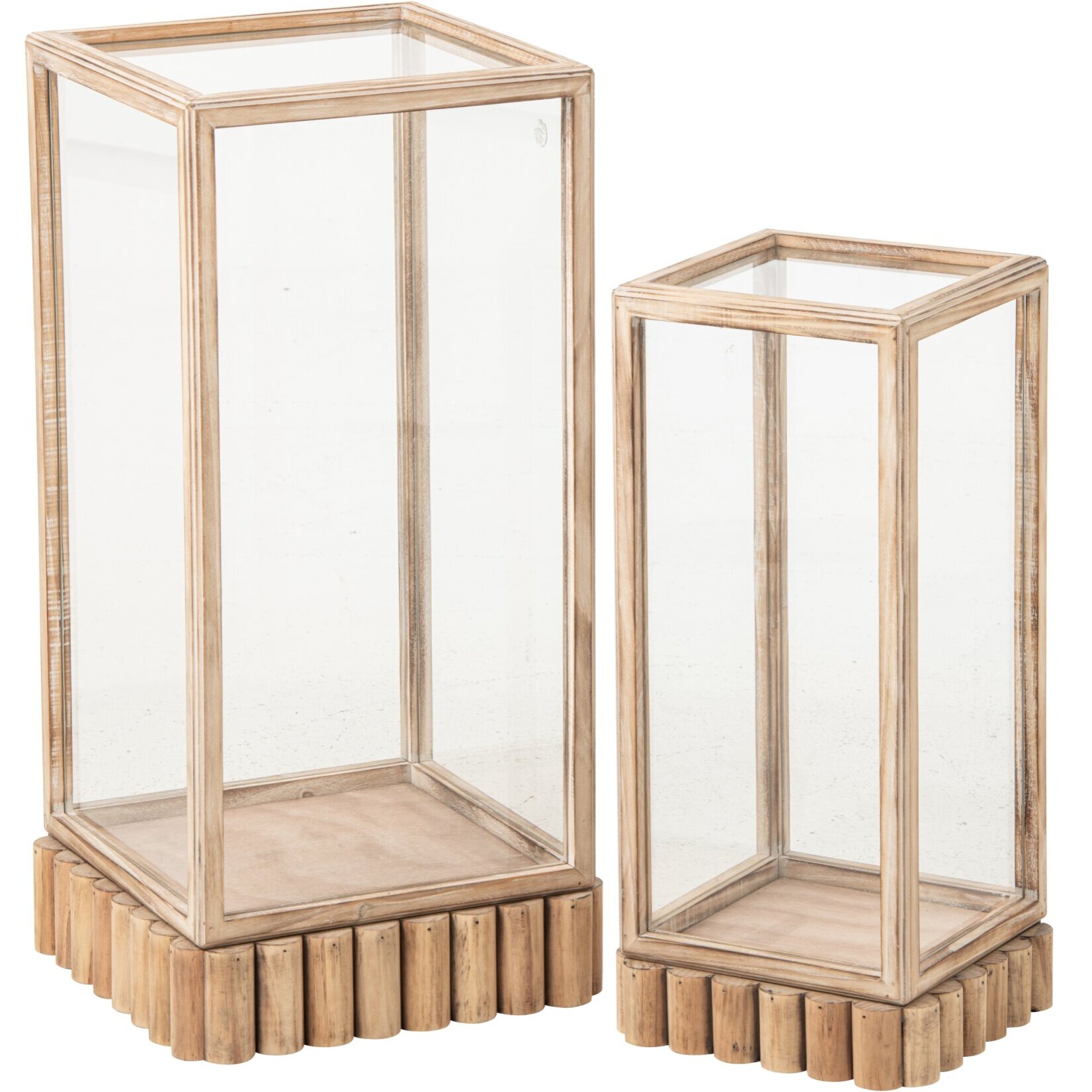 J-Line Set de 2 décorations vitrine rectangle - bois de sapin - beige