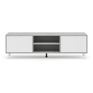 Mobile TV Moderno Con 2 Ante Battenti Ripiani Centrali Aperti Gambe Design Per Televisori fino a 75” 180 x 39,6 x 49 Cm Grigio Cemento E Bianco