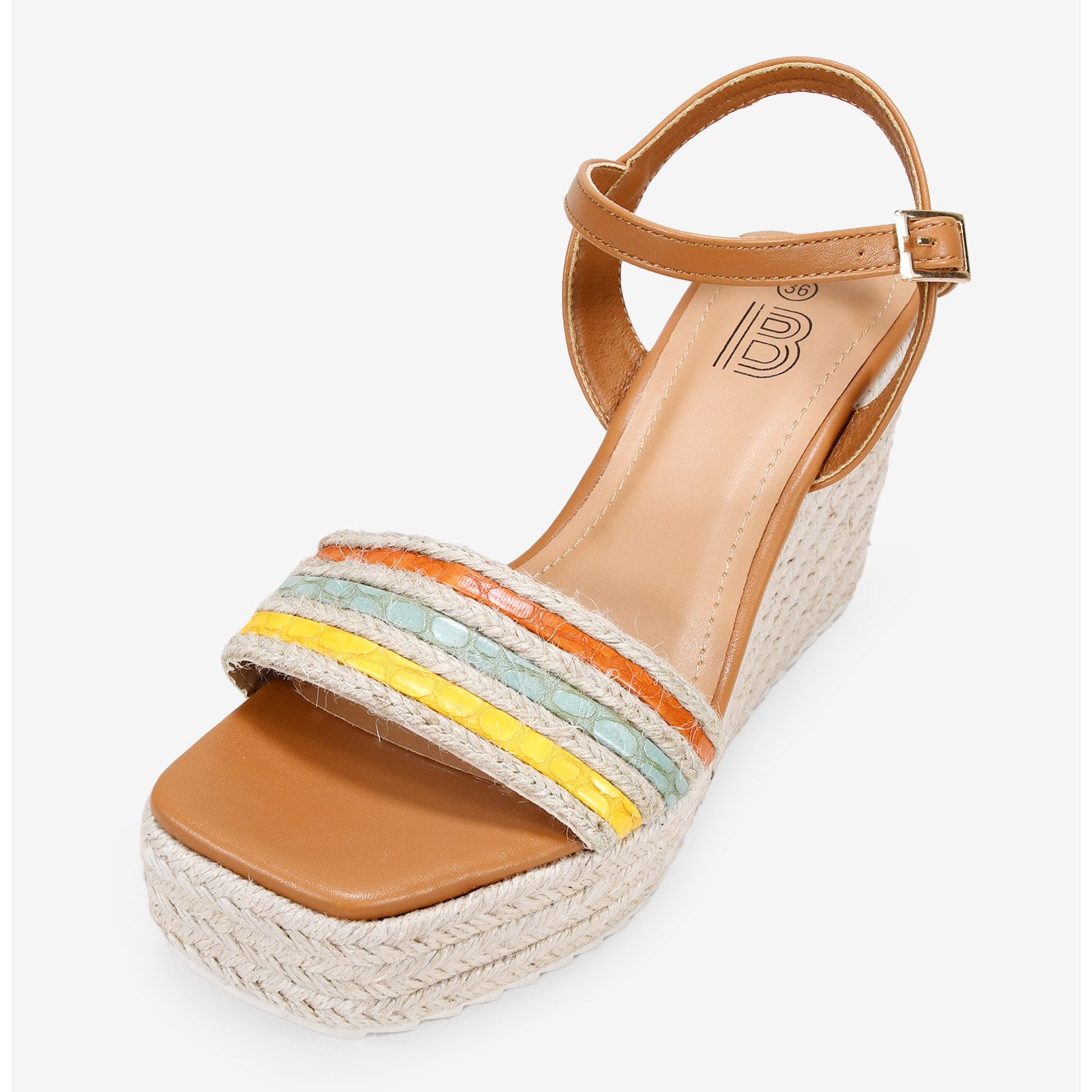 Sandalias de cuña cuero con cierre de hebilla