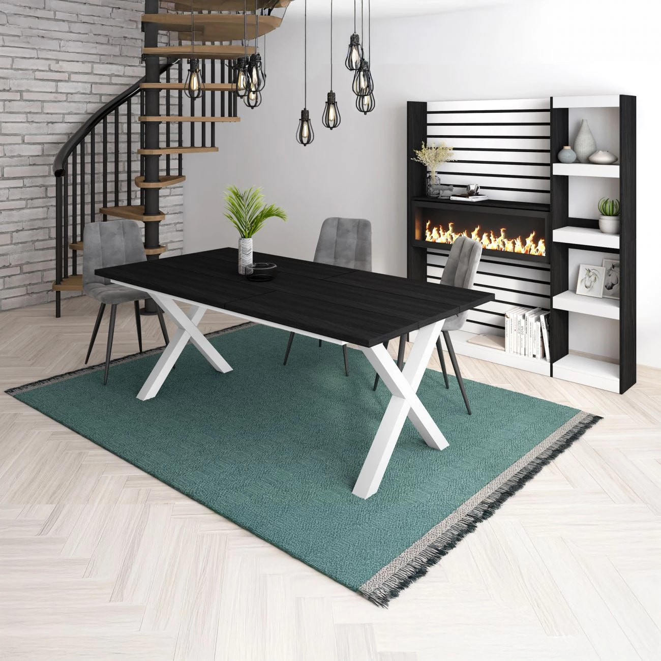 Mesa de comedor Oana 200 Negro Blanco