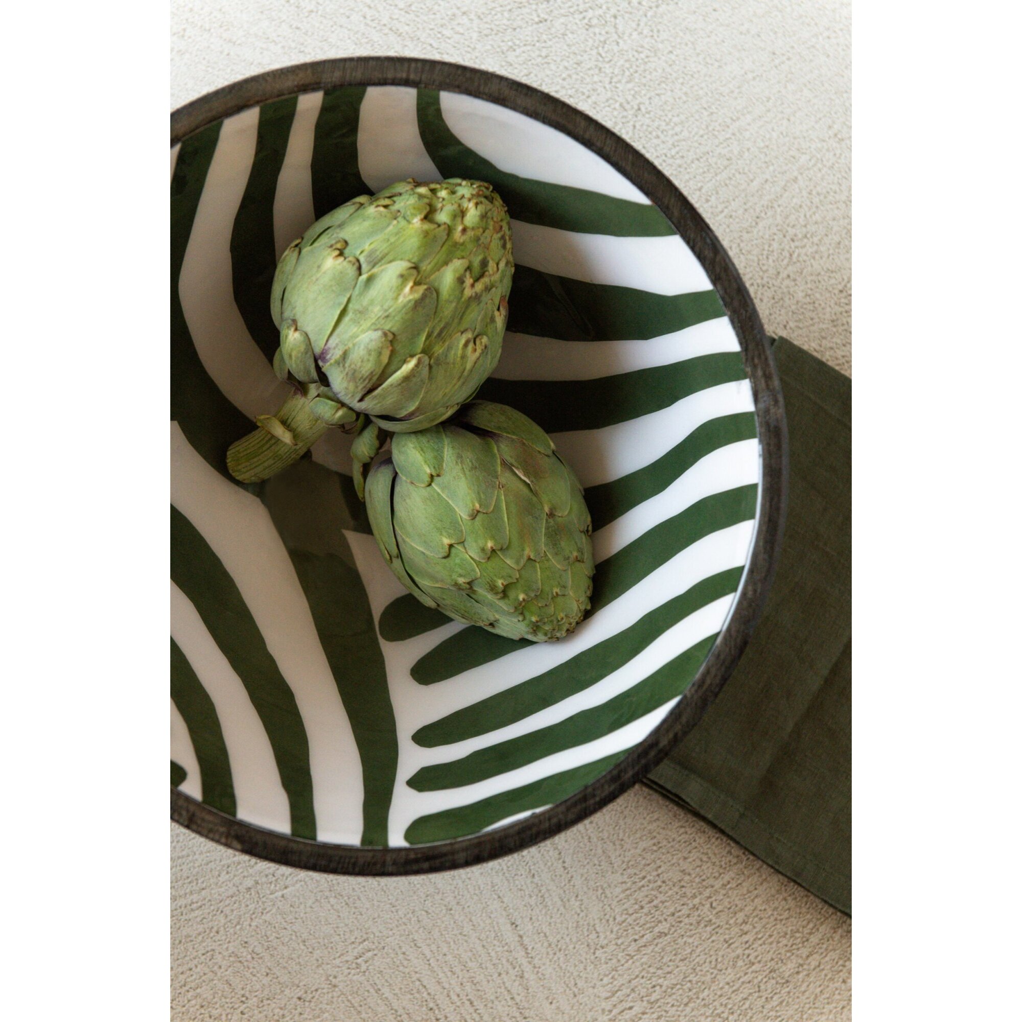 J-Line bols - bois de manguier - vert olive/marron foncé - large - assortiment de 2