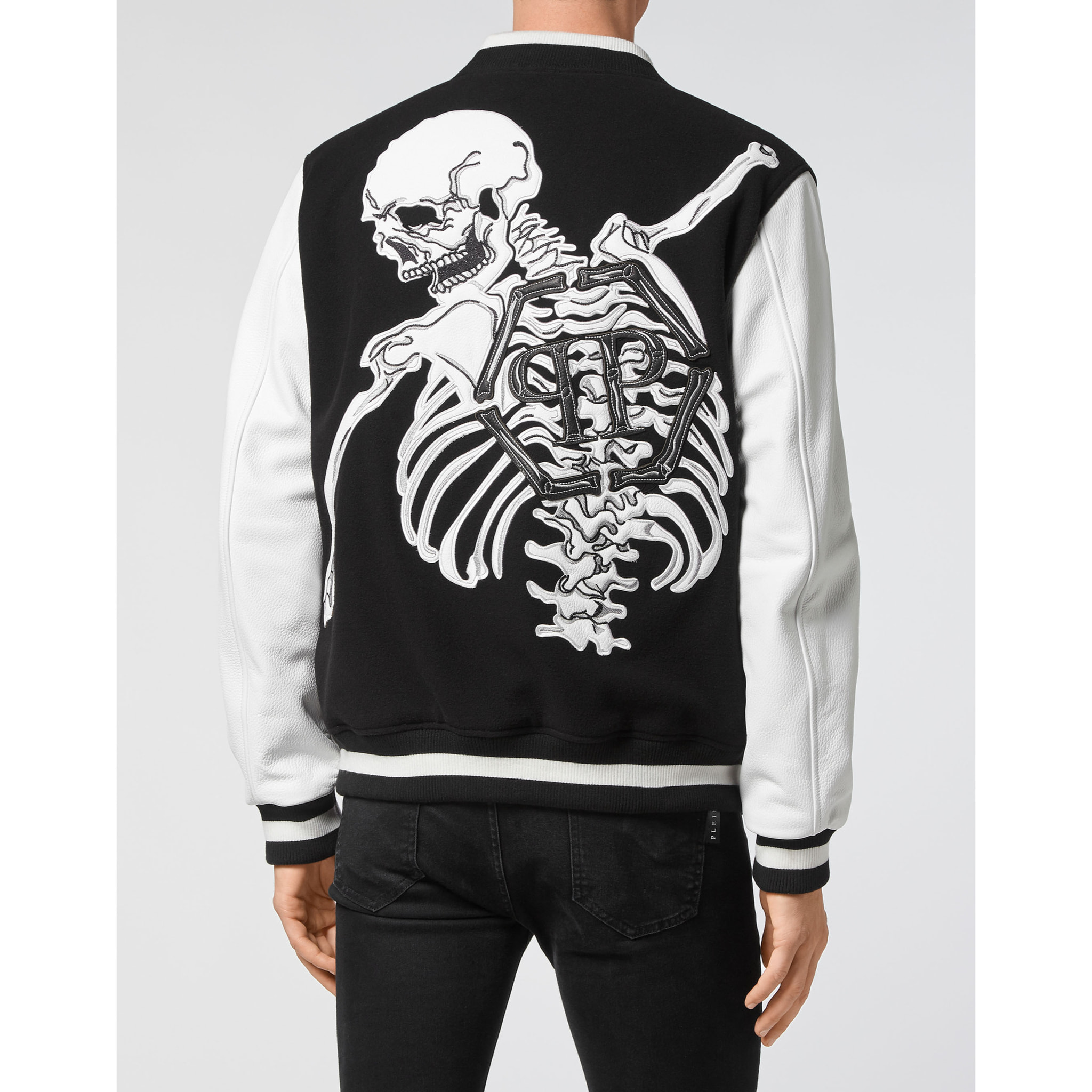 PHILIPP PLEIN Bomber de cuero SKELETON