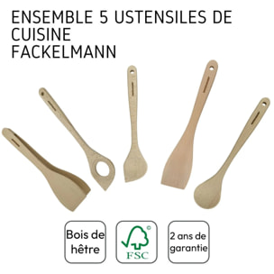 Ensemble de pince, spatule et cuillères en bois FSC Fackelmann Nature