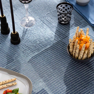 Nappe pur coton lavé motif jacquard bleu Denim indigo