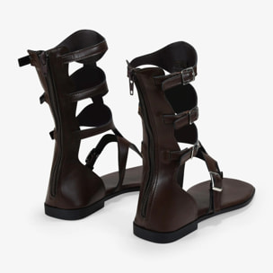 Sandalias gladiadoras marrones con cremallera