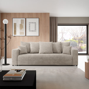 GLORIA - Canapé droit convertible 3 places en tissu beige