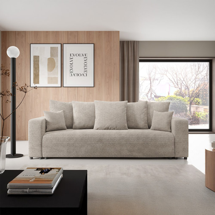 GLORIA - Canapé droit convertible 3 places en tissu beige