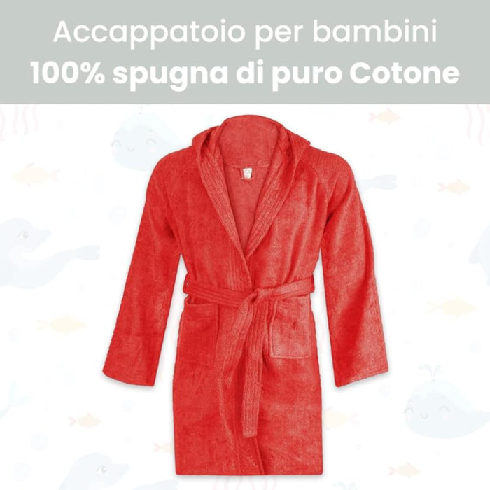 INTRECCI Accappatoio Bambino e Bambina, Accappatoio Spugna di Cotone, Assorbente, Morbido, per Pelli Sensibili, Certificato Oeko-Tex.