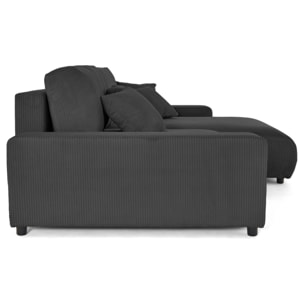 Pivoine - canapé d'angle 4 places réversible convertible avec 2 coffres en velours côtelé - Gris foncé