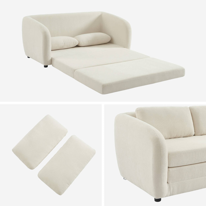 Canapé convertible 2 places tissu chenille blanc - L 170 x P 95 x H 76cm - Twist