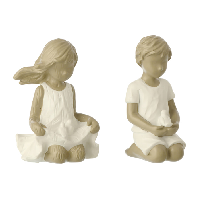 J-Line décoration Enfants Garçon/Fille - polyrésine - blanc/gris - 2 pièces