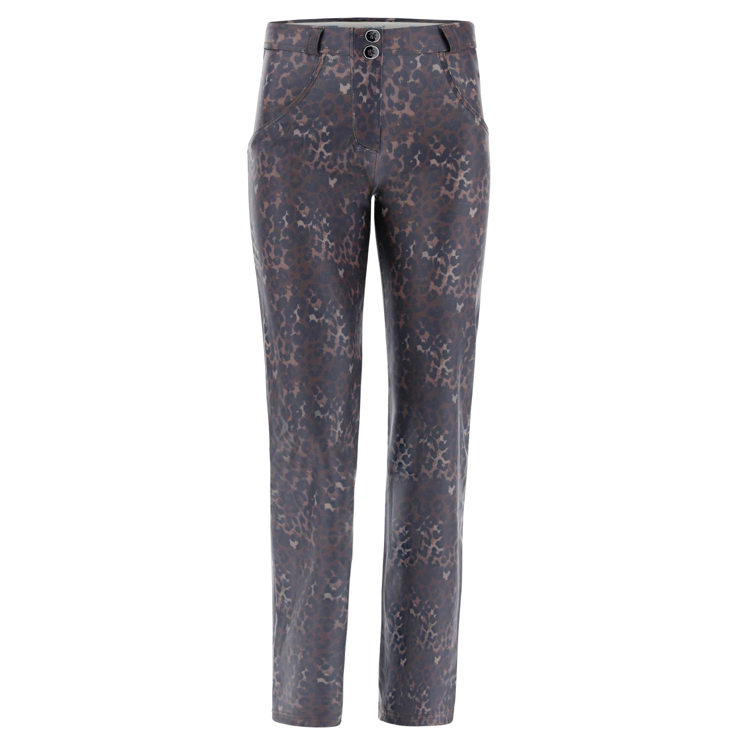 Pantaloni push up WR.UP® wide leg in similpelle animalier