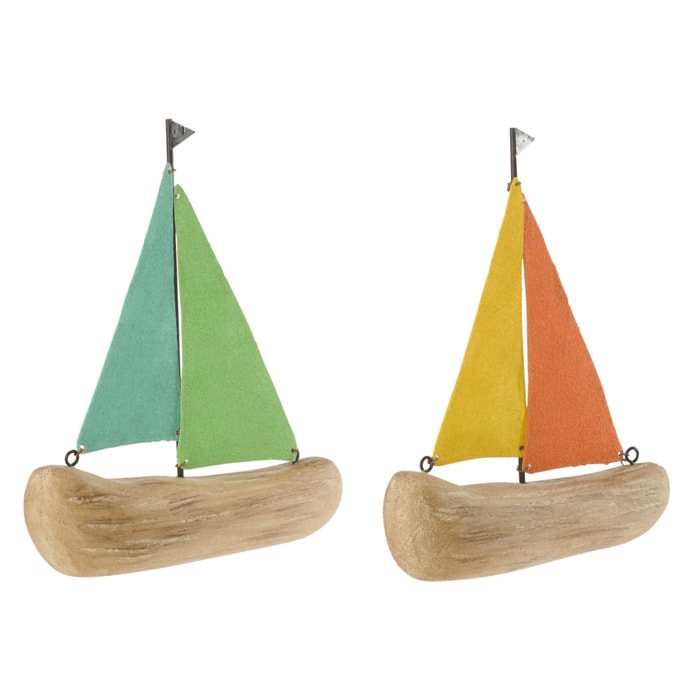 J-Line Voilier décoratif - bois - multicolore - small - 2 pièces