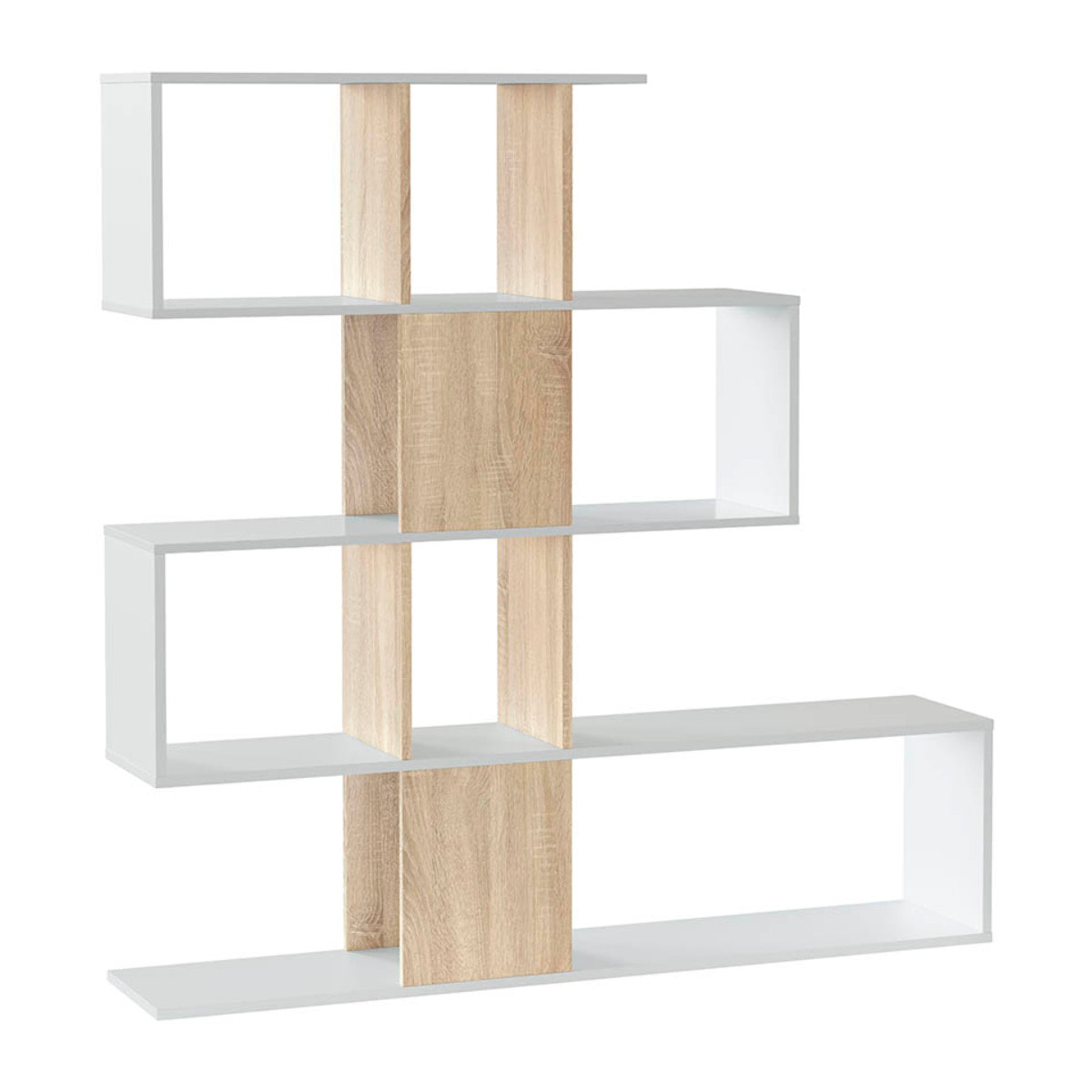 Libreria Design Zig Zag Scaffale Mensola Moderna Bianca Rovere Mobile per Libri con Ripiani per Soggiorno Salotto 145 x 145 x 29 cm Bianco Rovere