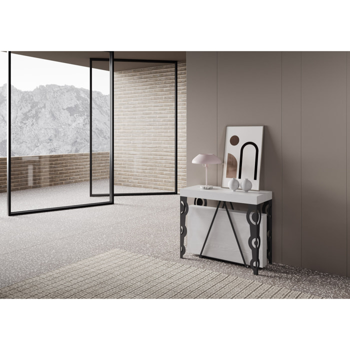 Consolle allungabile 90x40/300cm Aceres bianco frassino telaio antracite