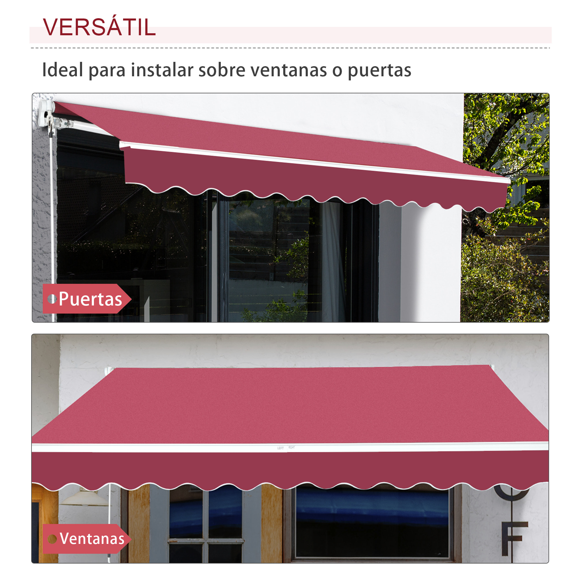 Toldo con Brazo de Aluminio Poliéster y Acero 4x2,5m Rojo