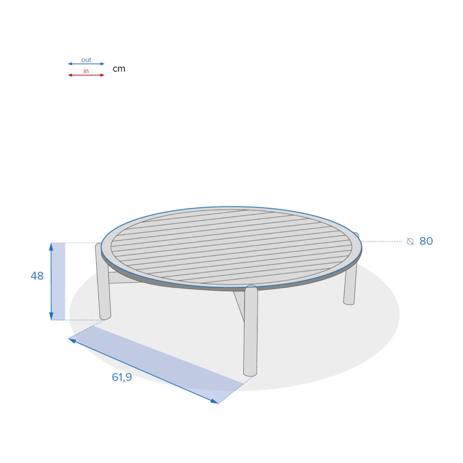 Table basse de jardin ronde "Deona" 80x48cm en acacia
