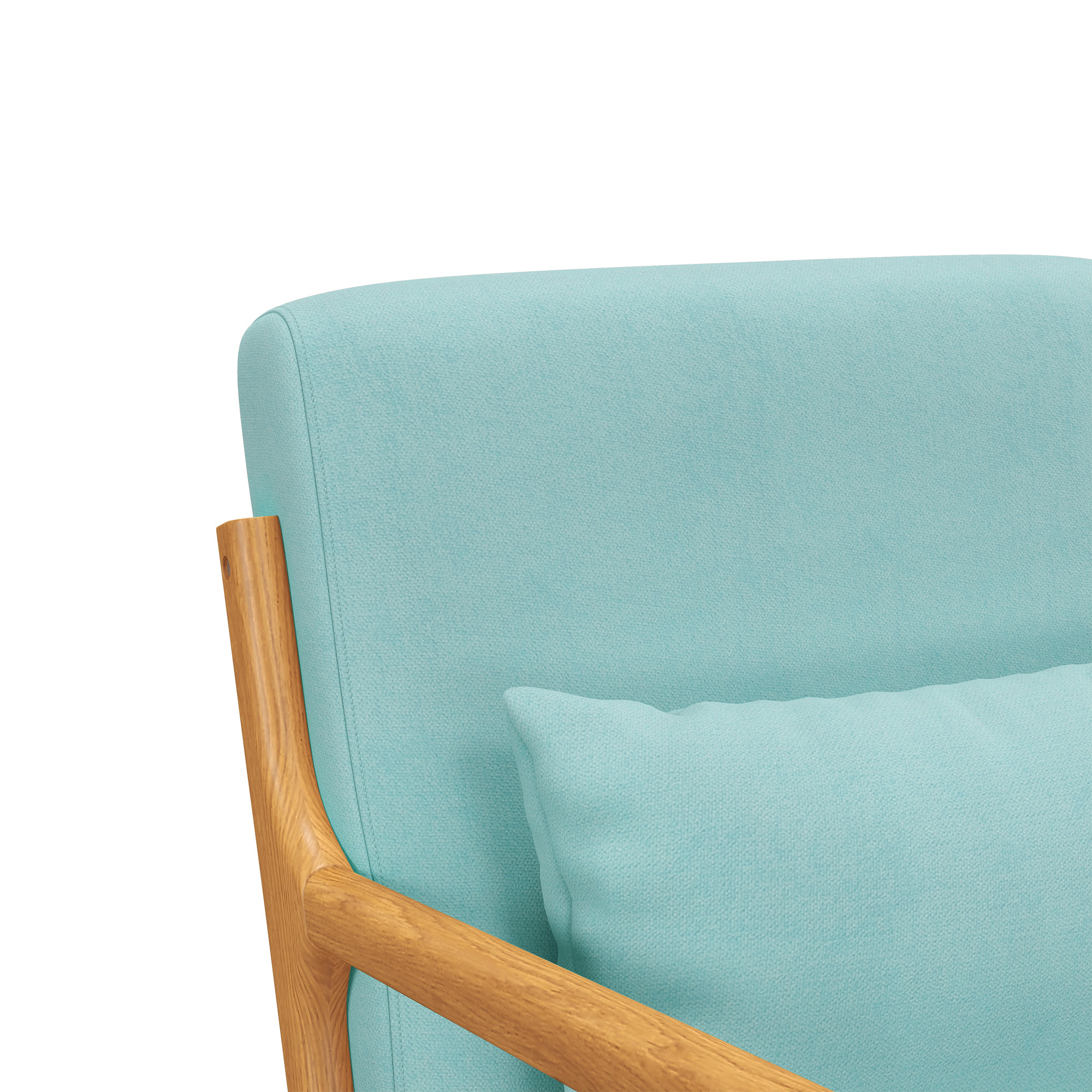 Fauteuil lounge - 3 coussins inclus - assise profonde - accoudoirs - structure bois hévéa - aspect velours turquoise