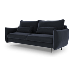 Canapé convertible avec coffre de rangement "Vermont" 3 places en velours bleu foncé