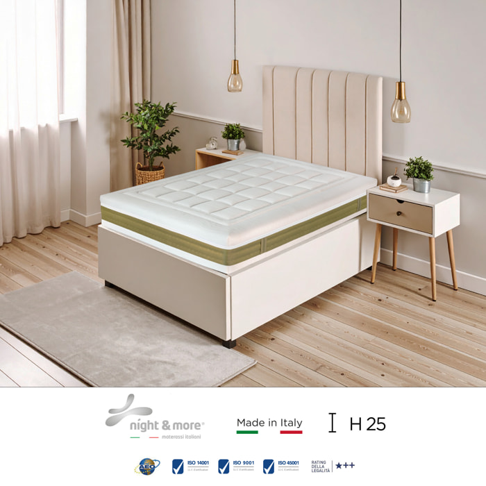 "ELEGANCE FOAM" H25 cm 90x200 guanciale Memory OMAGGIO 5 strati in FOAM arrotolato
