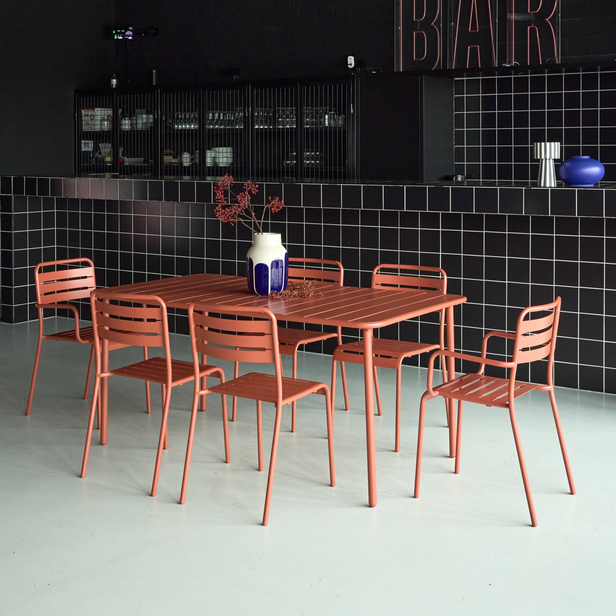 Table de jardin métal + 6 assises AMÉLIA