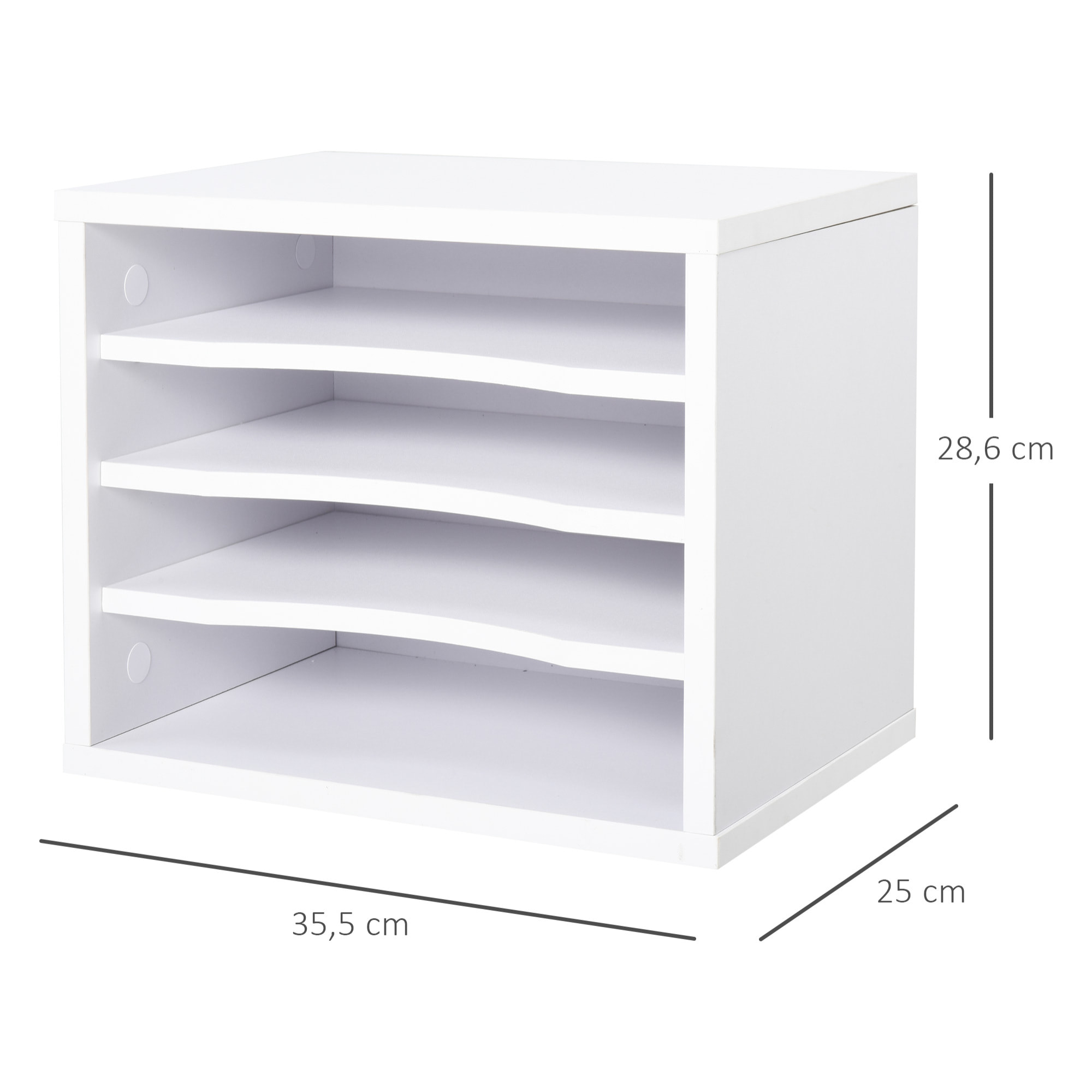 Organiseur bureau bois blanc avec 4 couches fournitures support d'imprimante dim. 35,5L x 25l x 28,6H cm