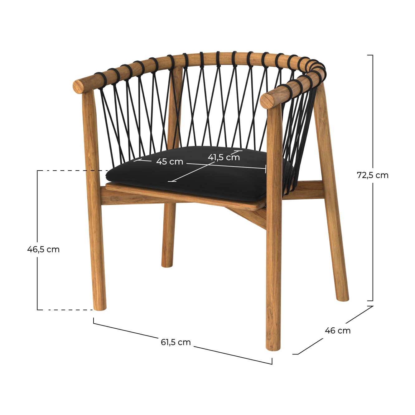 Chaise de jardin en bois de teck et tissu noir - Yago