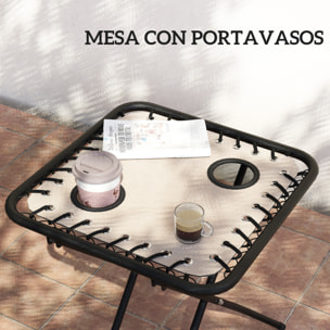 Set de 2 Tumbonas Jardín Exterior Plegables con Mesa Auxiliar Portavasos Tumbonas de Gravedad Cero con Respaldo Ajustable Reposabrazos Extraíble para Patio Piscina Terraza Exterior Beige