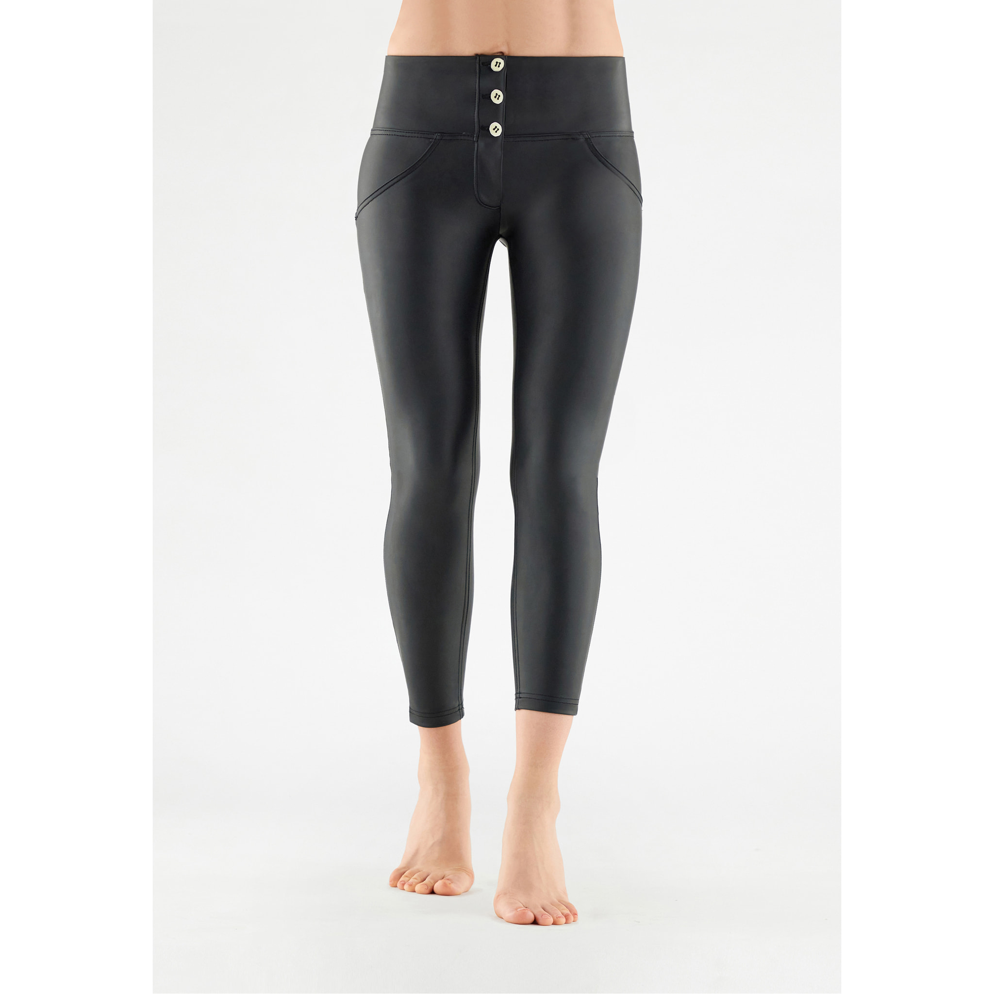 Pantaloni push up WR.UP® 7/8 vita alta bottoni similpelle