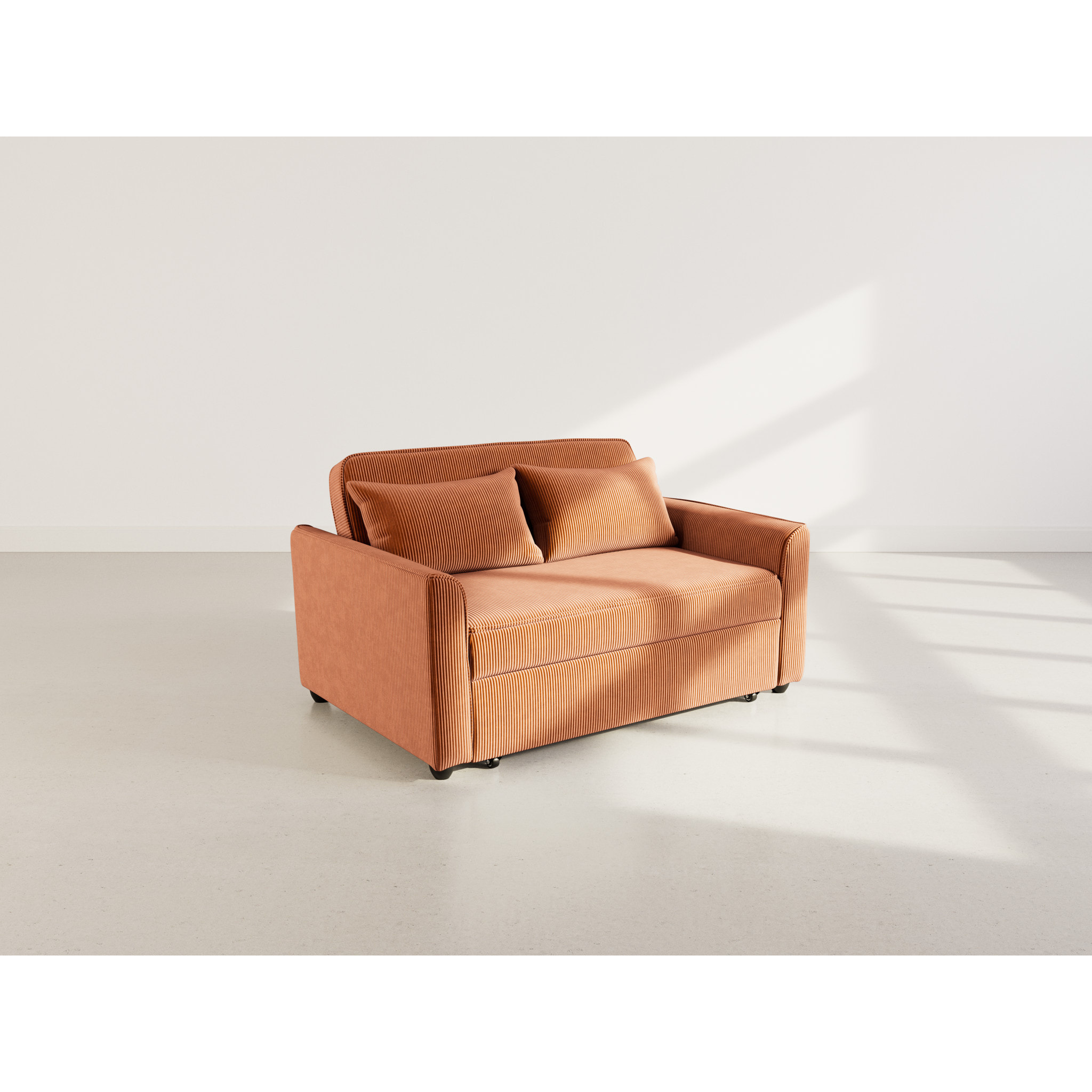 Ernest - Canapé droit 2 places convertible en velours côtelé - Terracotta