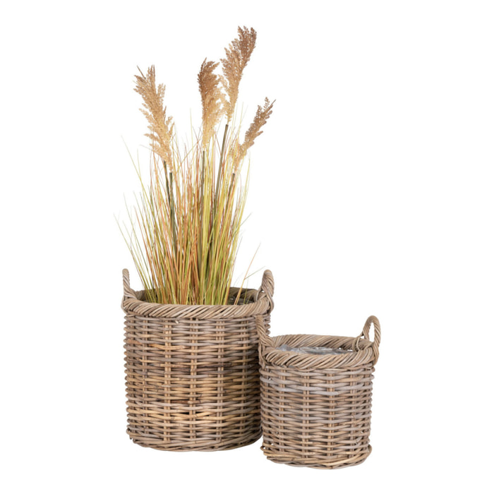 Set di 2 cesti Gili rotondi in rattan kubu naturale con manici - 30 e 40 cm